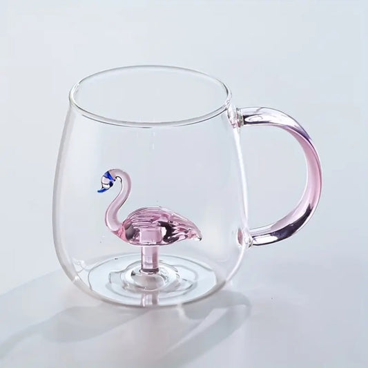 Clear Glass Mug with 3D Flamingo Design 13.5 oz – Heat Resistant Tea & Coffee Cup - 1Piece