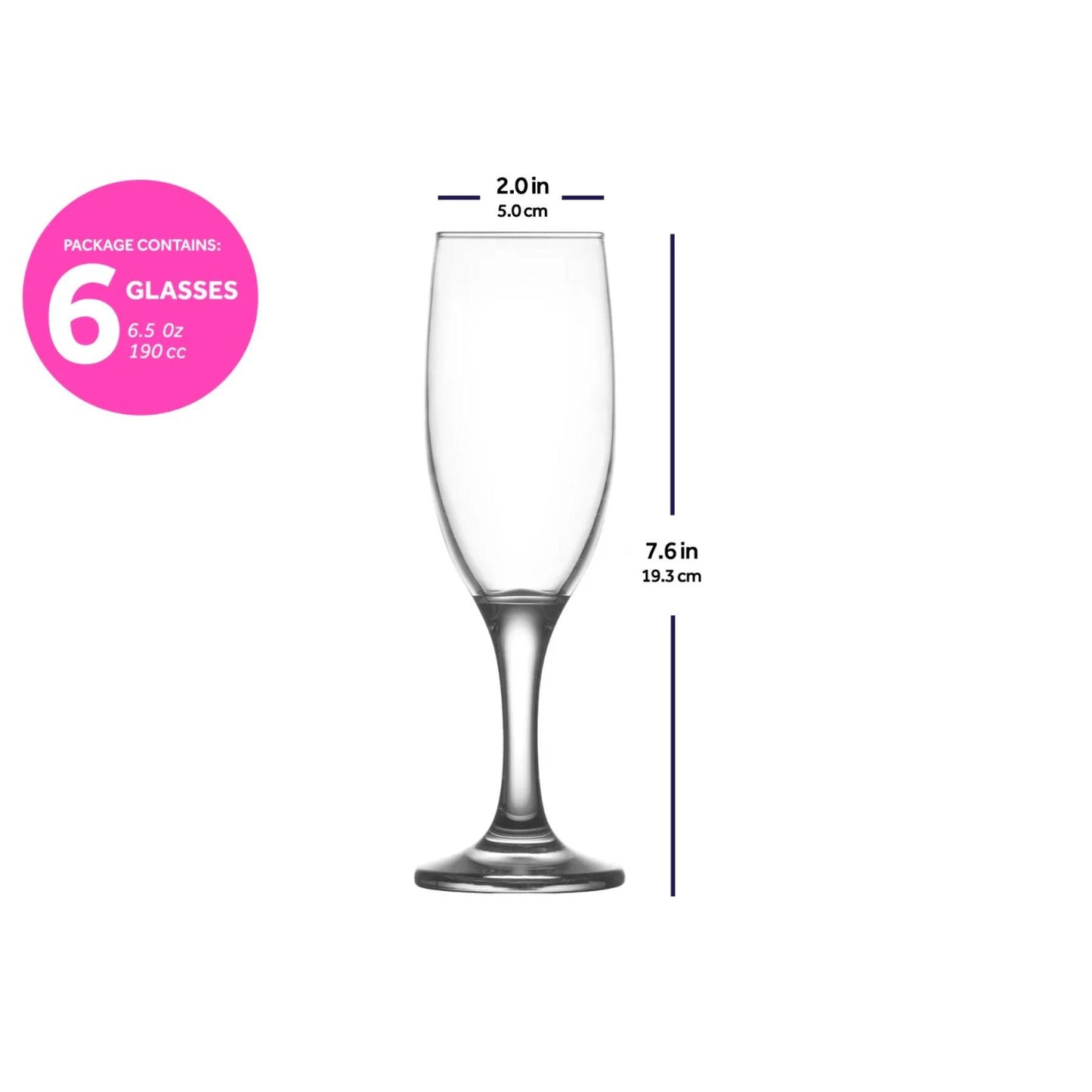 Champagne Flutes 7 Oz - LAV MISKET - Set of 6