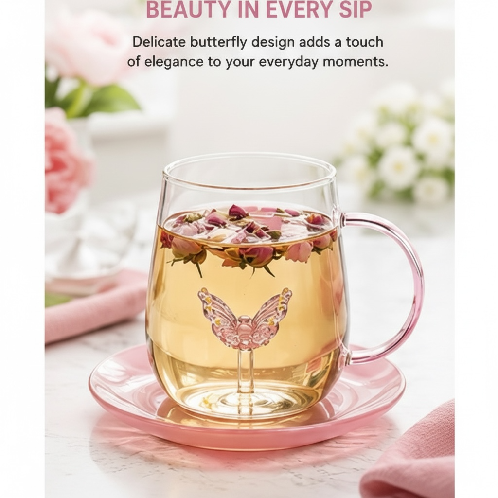 Butterfly Borosilicate Glass Mug 13.5 oz - 1Piece