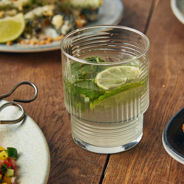 Stackable Ribbed Rock Glasses 11 oz - LAV HELEN - Set of 6