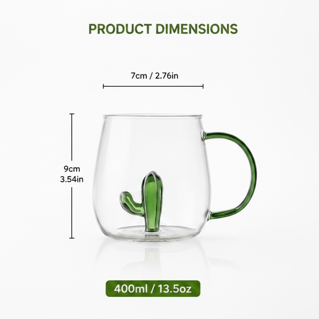 Cactus Borosilicate Glass Mug 13.5 oz - 1Piece