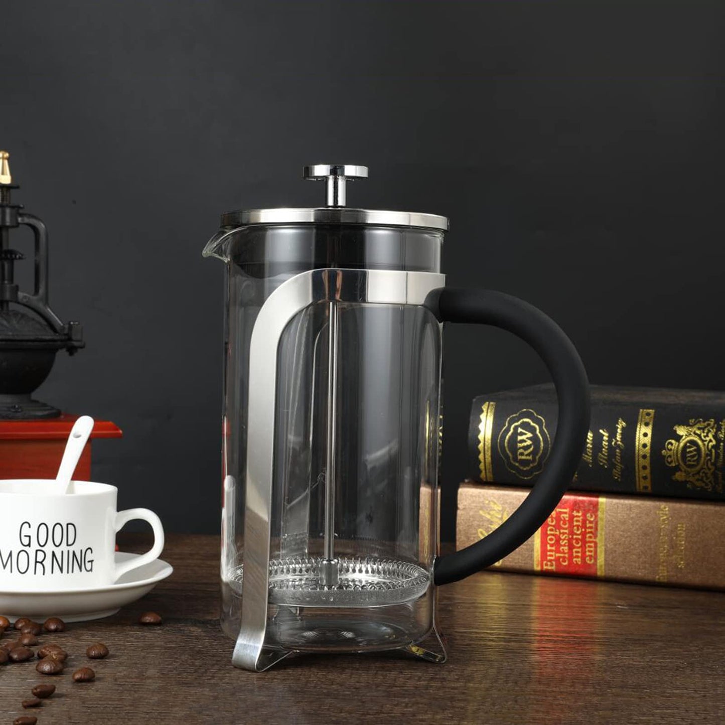 Glass French Press Coffee Maker with Stainless Steel Frame