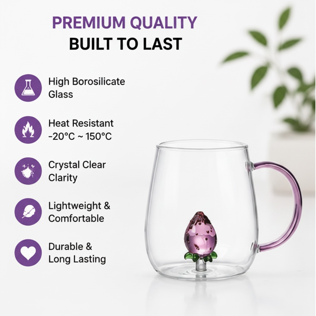 Strawberry Borosilicate Glass Mug 13.5 oz - 1Piece