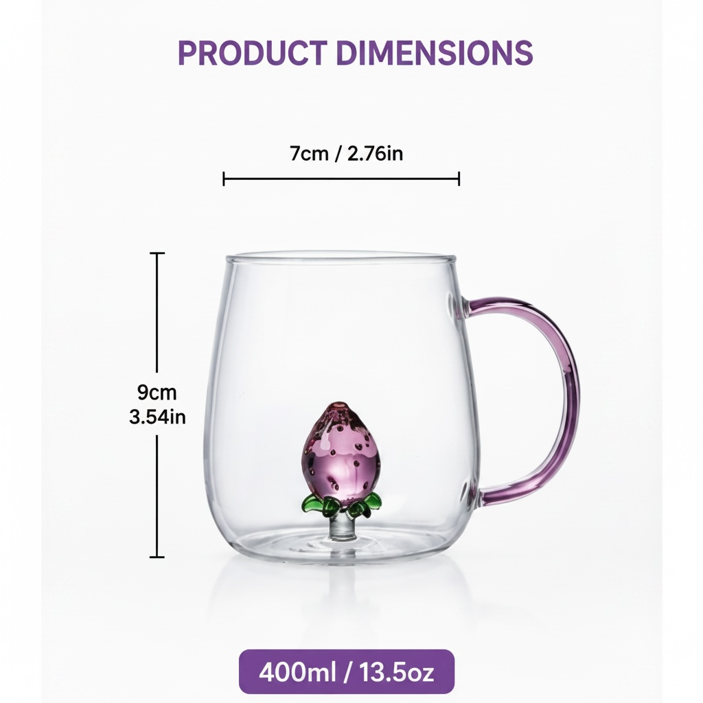 Strawberry Borosilicate Glass Mug 13.5 oz - 1Piece