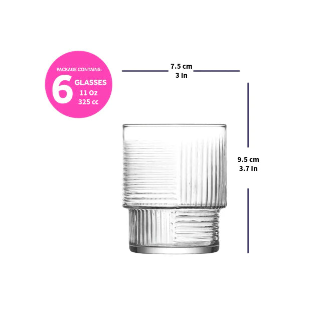 Stackable Ribbed Rock Glasses 11 oz - LAV HELEN - Set of 6