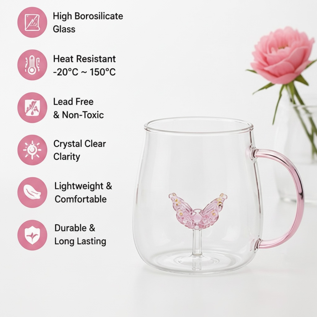 Butterfly Borosilicate Glass Mug 13.5 oz - 1Piece