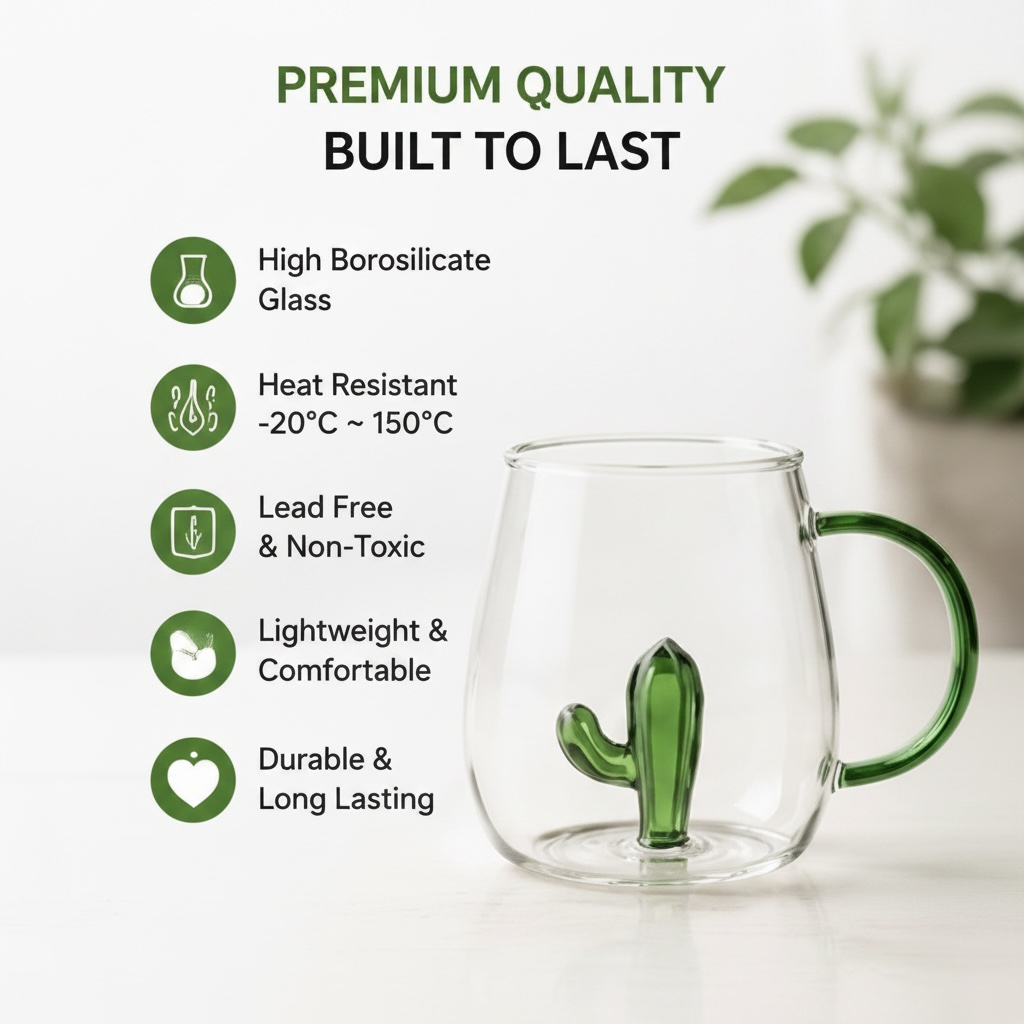 Cactus Borosilicate Glass Mug 13.5 oz - 1Piece