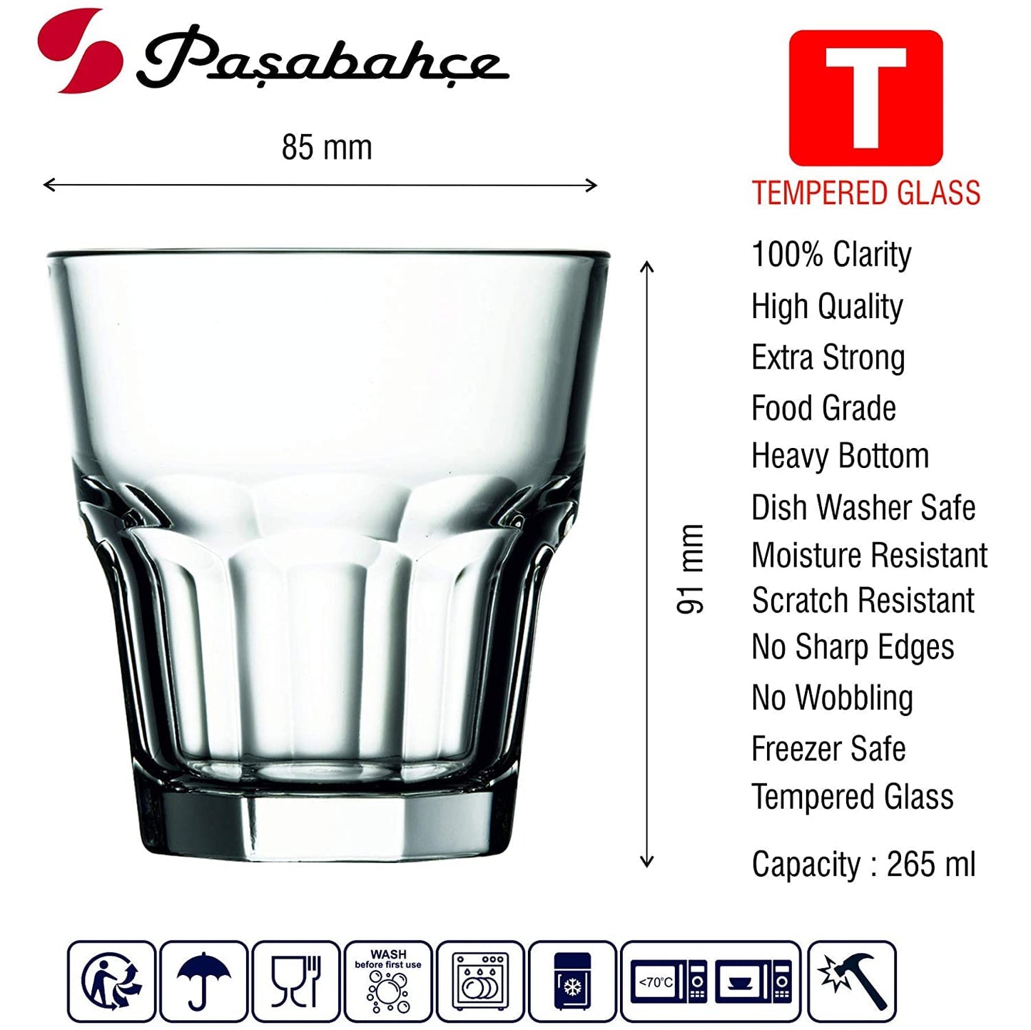 Tempered Rock Glasses 9 Oz - PASABAHCE CASABLANCA - Set of 12