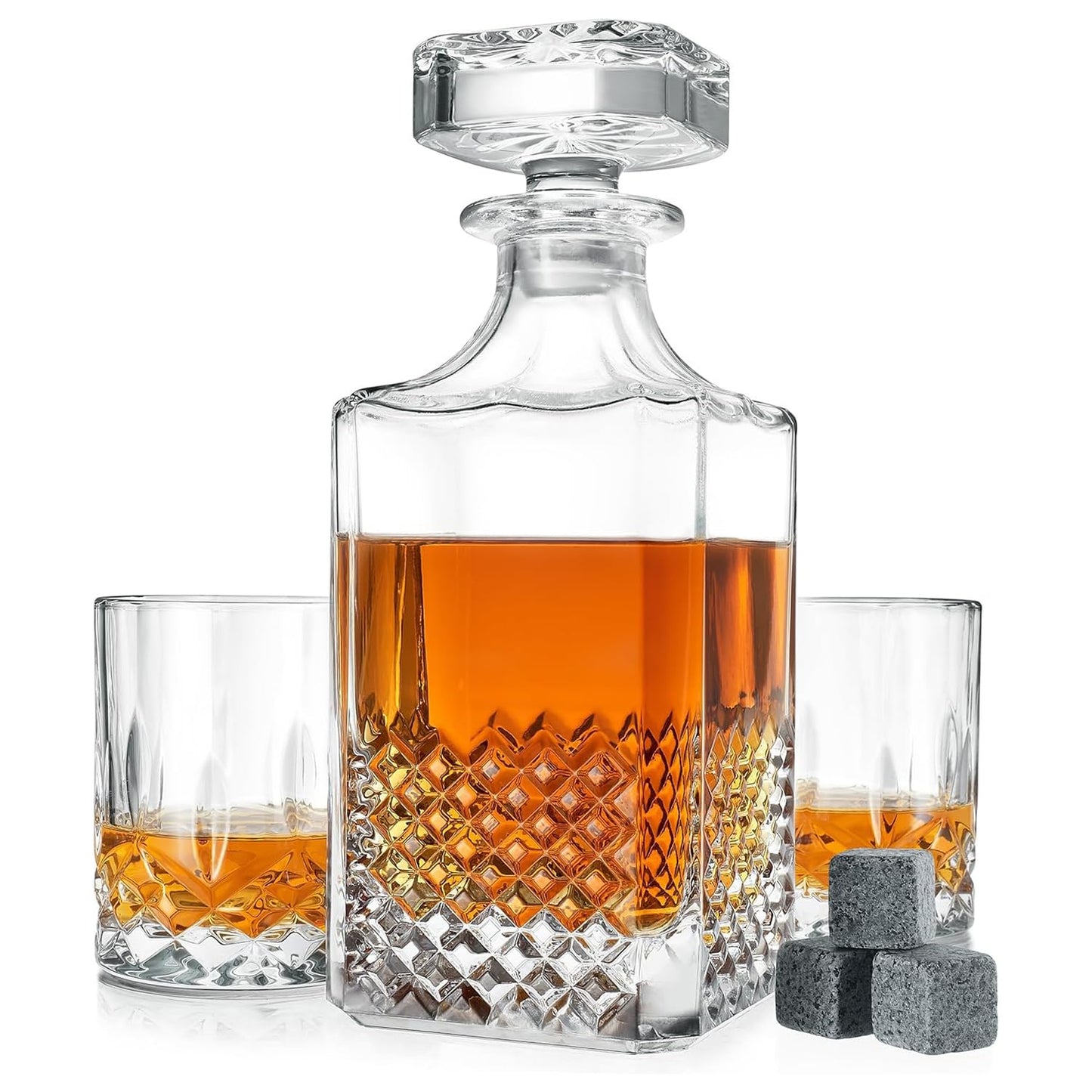 Crystal-Cut Square Whisky Decanter with Glass Stopper — 29oz