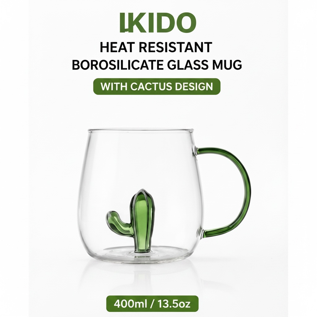 Cactus Borosilicate Glass Mug 13.5 oz - 1Piece
