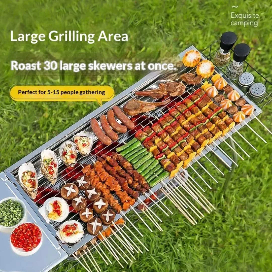 Large Stainless Steel Folding Charcoal BBQ Grill — 48cm | Serves 5–15 | IKIDO