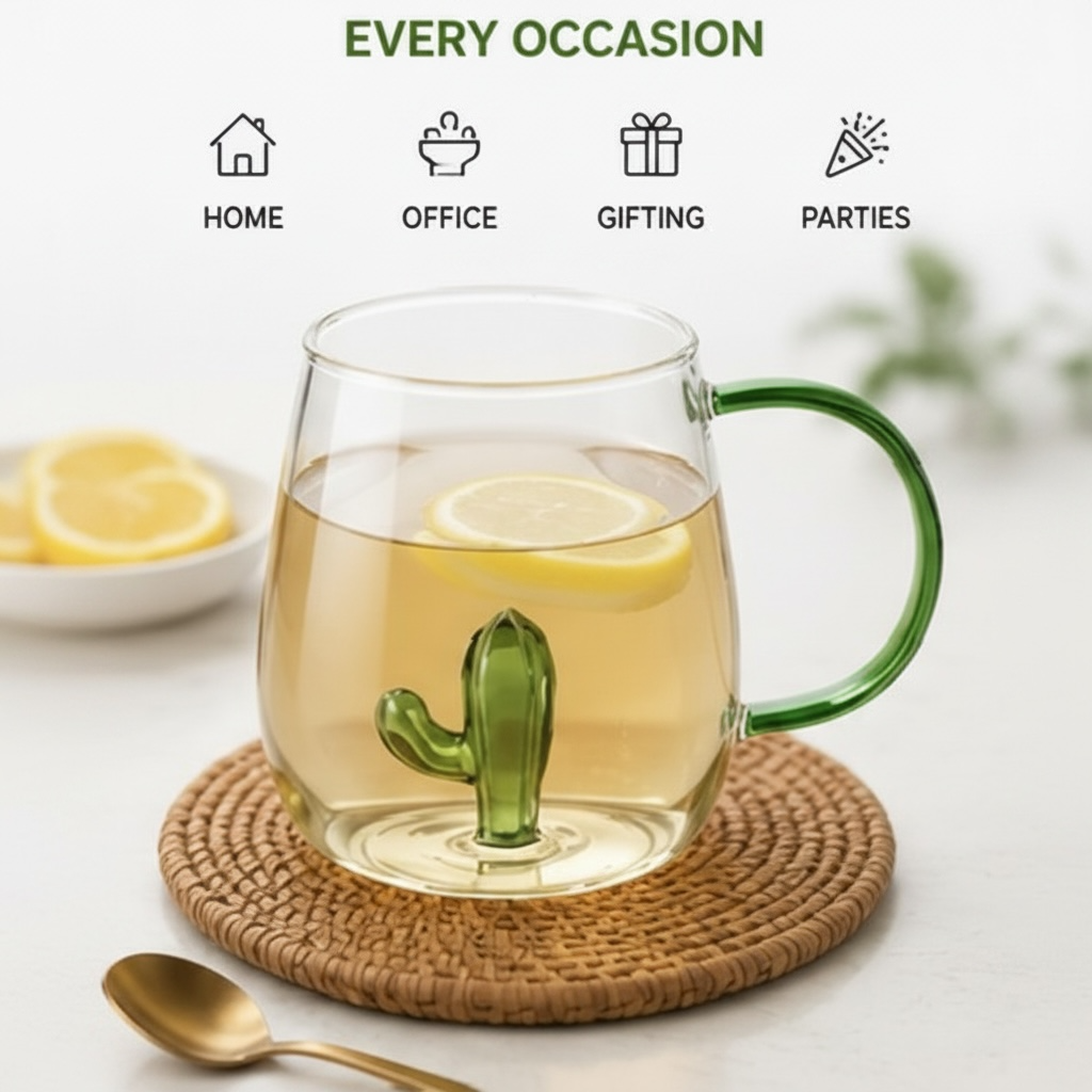 Cactus Borosilicate Glass Mug 13.5 oz - 1Piece