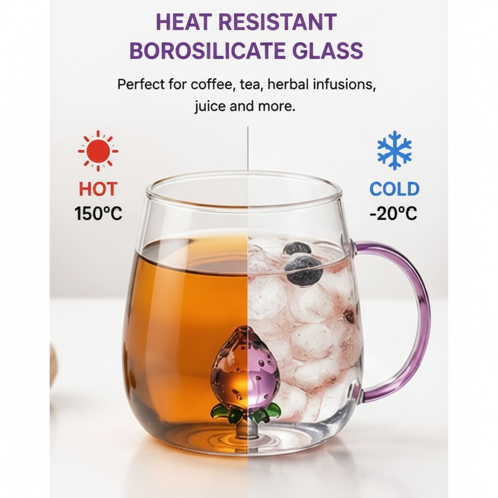 Strawberry Borosilicate Glass Mug 13.5 oz - 1Piece