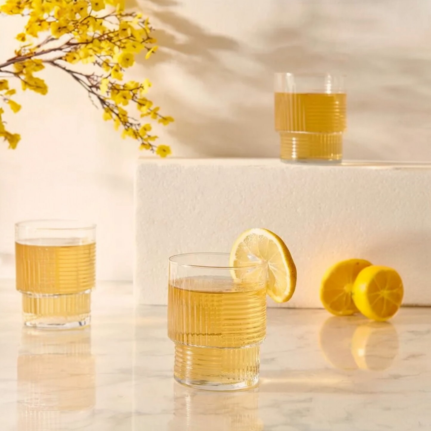 Stackable Ribbed Rock Glasses 11 oz - LAV HELEN - Set of 6