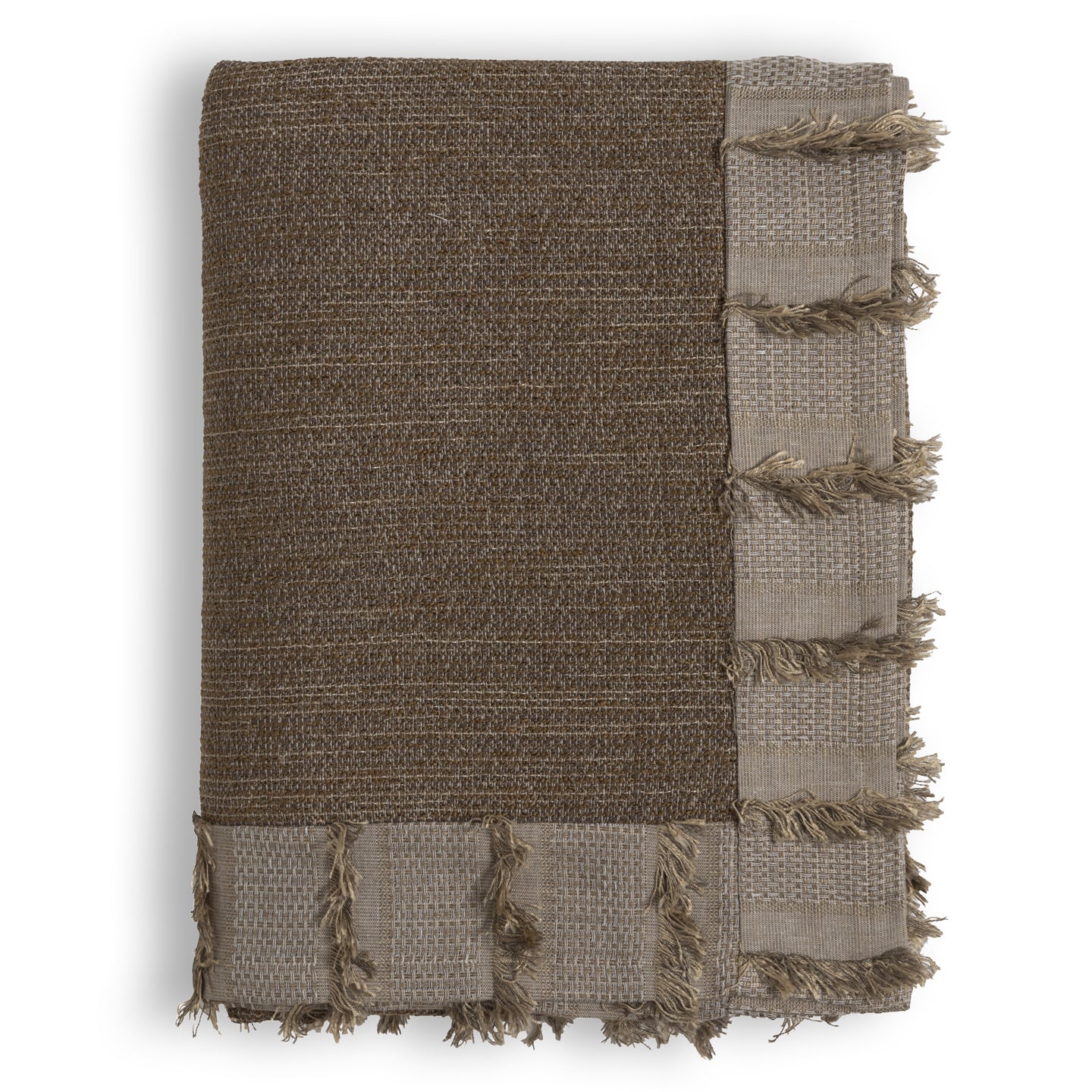 Loomé Home Mocha Fringe Tablecloth – Textured, 200 x 300 cm