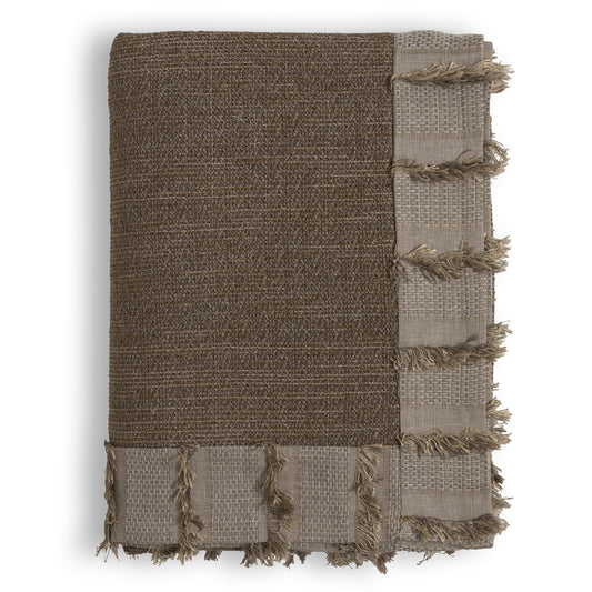 Loomé Home Mocha Fringe Tablecloth – Textured, 200 x 300 cm