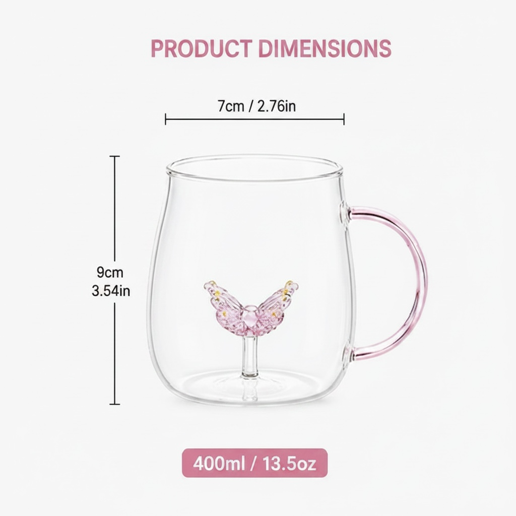 Butterfly Borosilicate Glass Mug 13.5 oz - 1Piece
