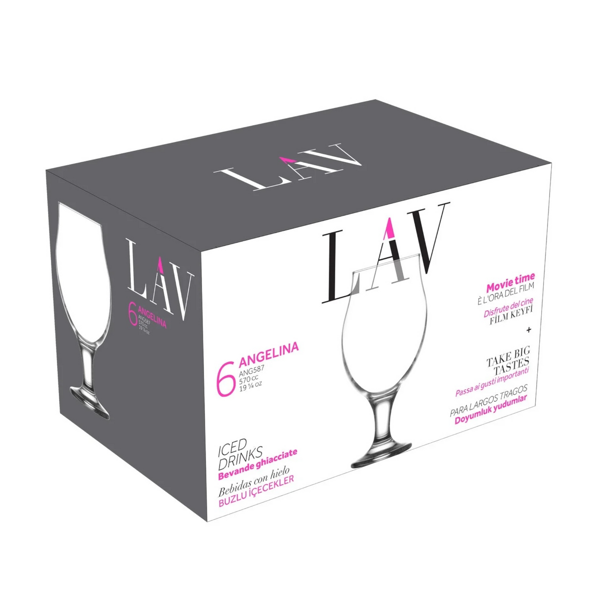 LAV Angelina beer glasses box packaging, set of 6, 19.25oz
