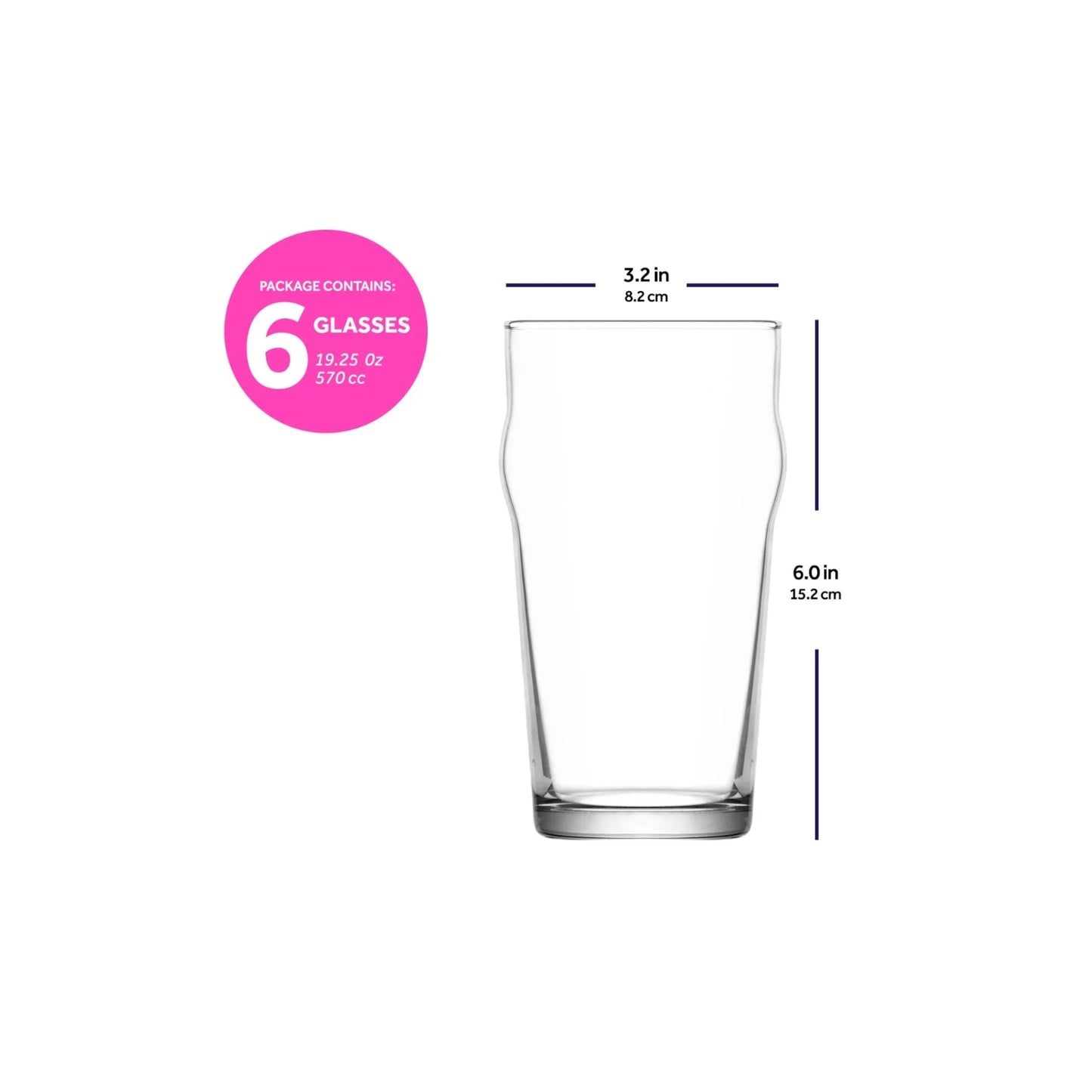 Nonic Beer Pint Glasses 19.25 oz– LAV NONIQ – Set of 6