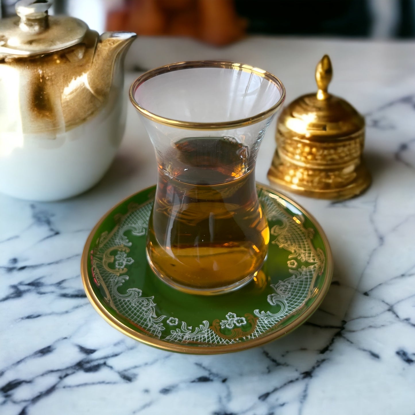 IKIDO Handcrafted Gold Plated Teacup and Saucers - Set of 6+6