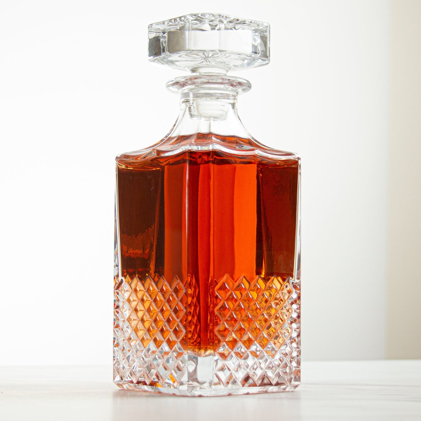 Crystal-Cut Square Whisky Decanter with Glass Stopper — 29oz