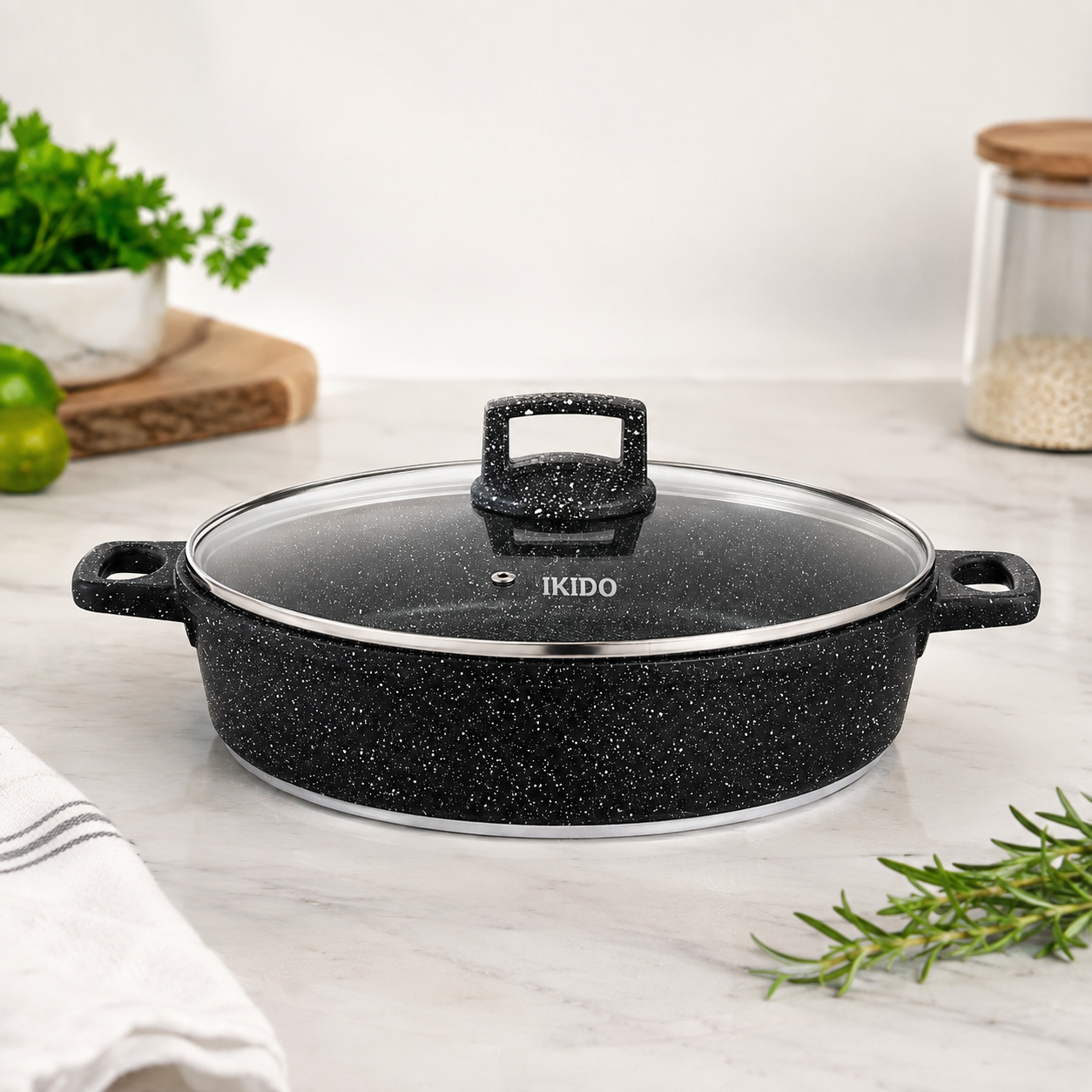 Die-Cast Granite Shallow Casserole with Glass Lid – 28cm, 4.1L