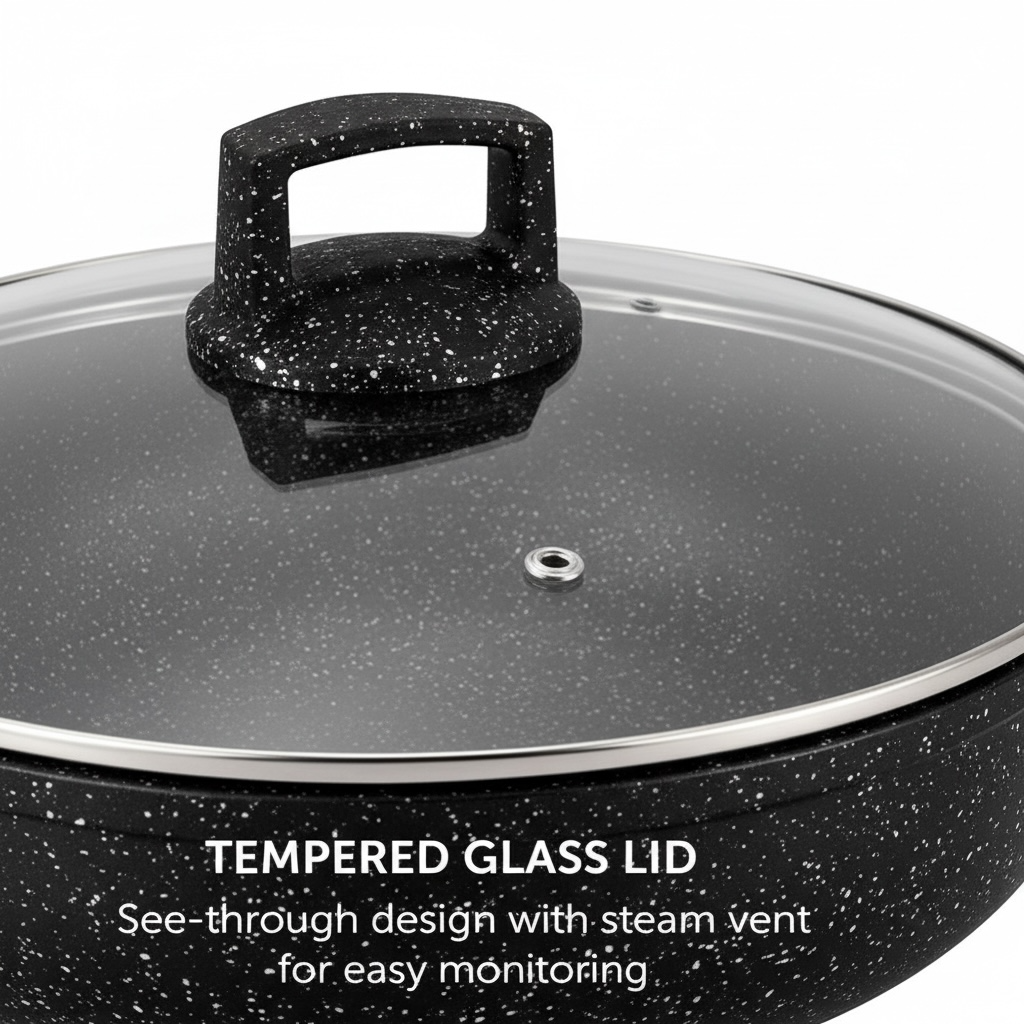 Die-Cast Granite Casserole Pot with Glass Lid – 28cm, 6.5L