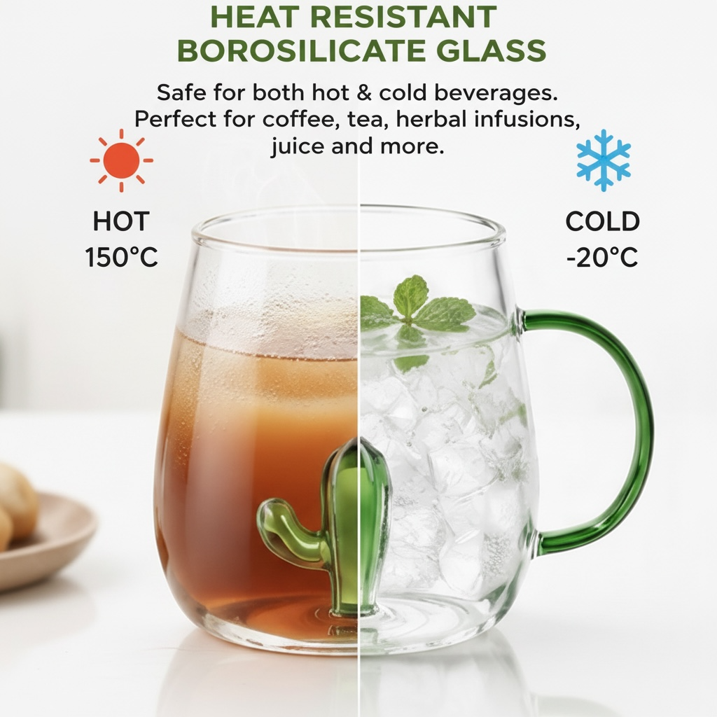 Cactus Borosilicate Glass Mug 13.5 oz - 1Piece