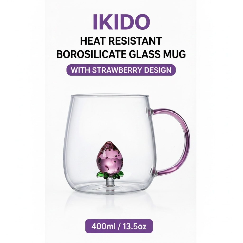 Strawberry Borosilicate Glass Mug 13.5 oz - 1Piece