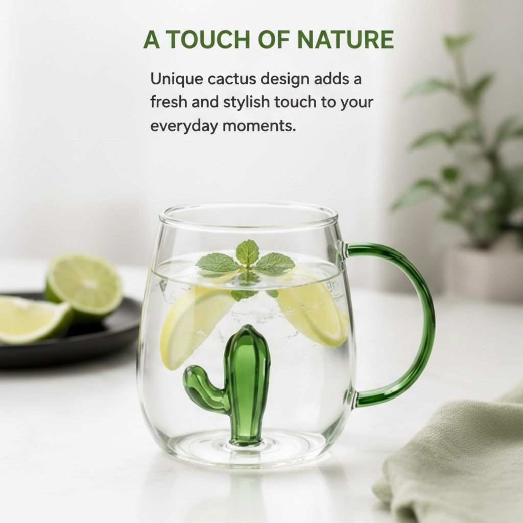 Cactus Borosilicate Glass Mug 13.5 oz - 1Piece