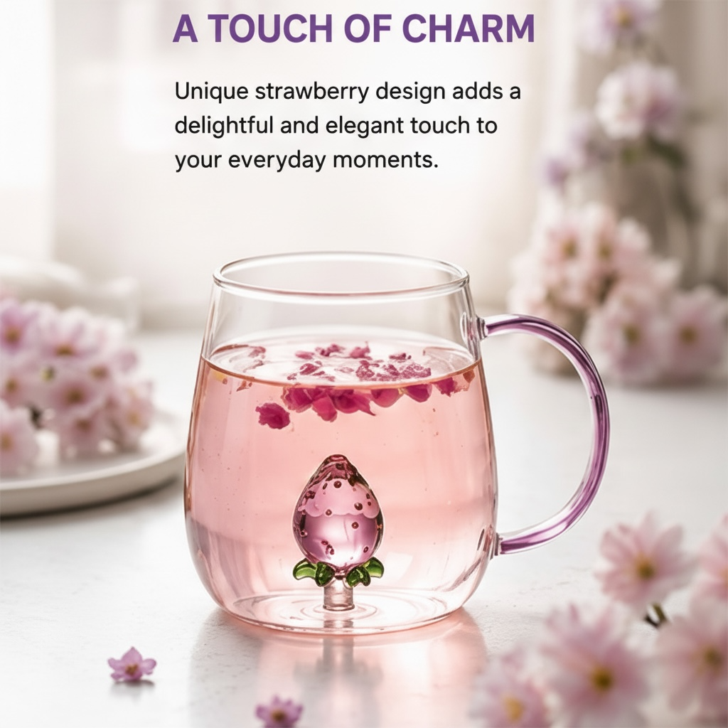 Strawberry Borosilicate Glass Mug 13.5 oz - 1Piece