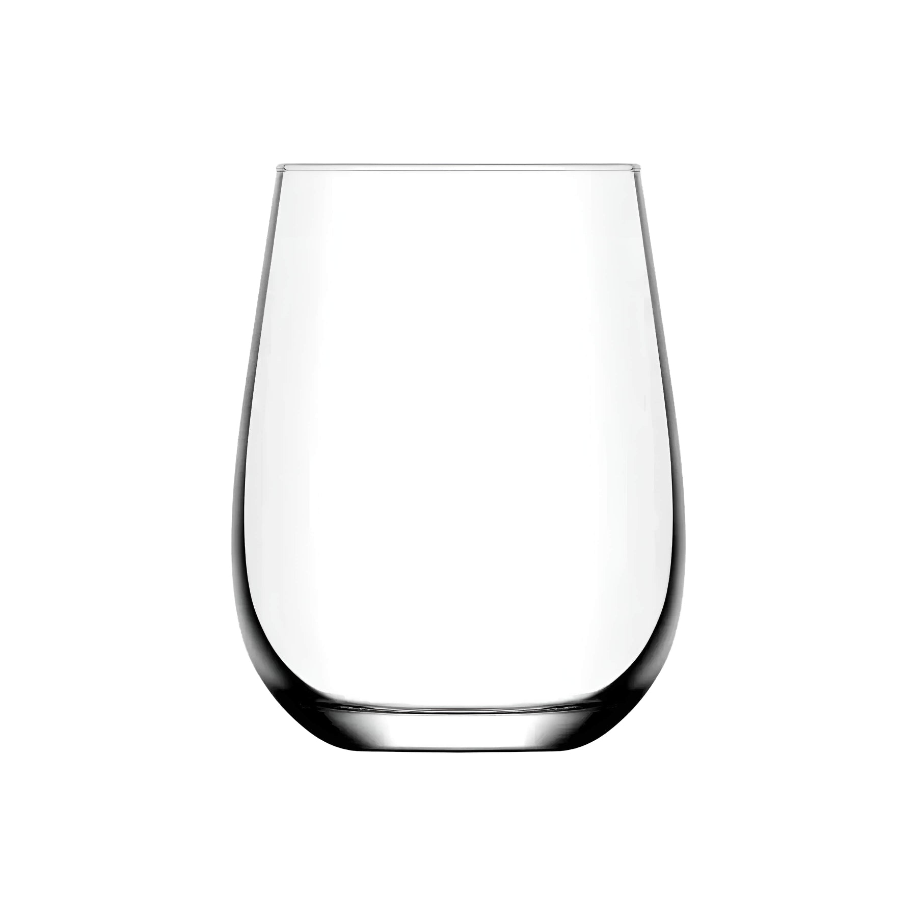 Clear glass tumbler on a white background