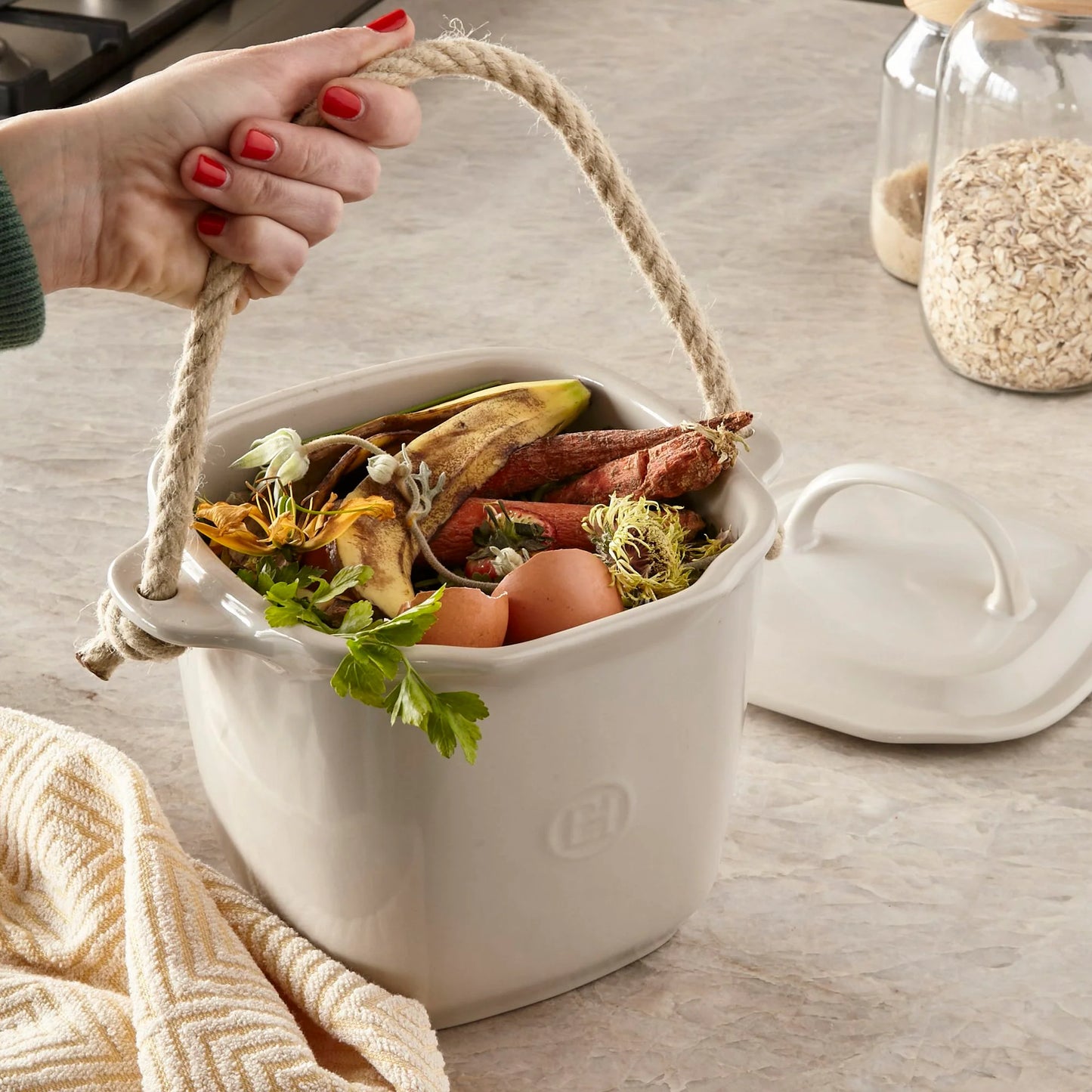 Emile Henry Argile Compost Bin 3.5 L | Stylish Ceramic Kitchen Compost Container