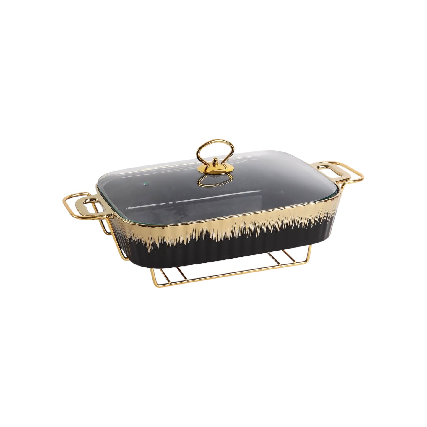 Ceramic Chafing Dish with Gold Stand & Glass Lid