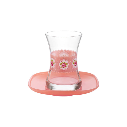 Turkish Tea Glass Set with Saucers 5.75 oz – LAV MONA PASTEL - Set of 6+6