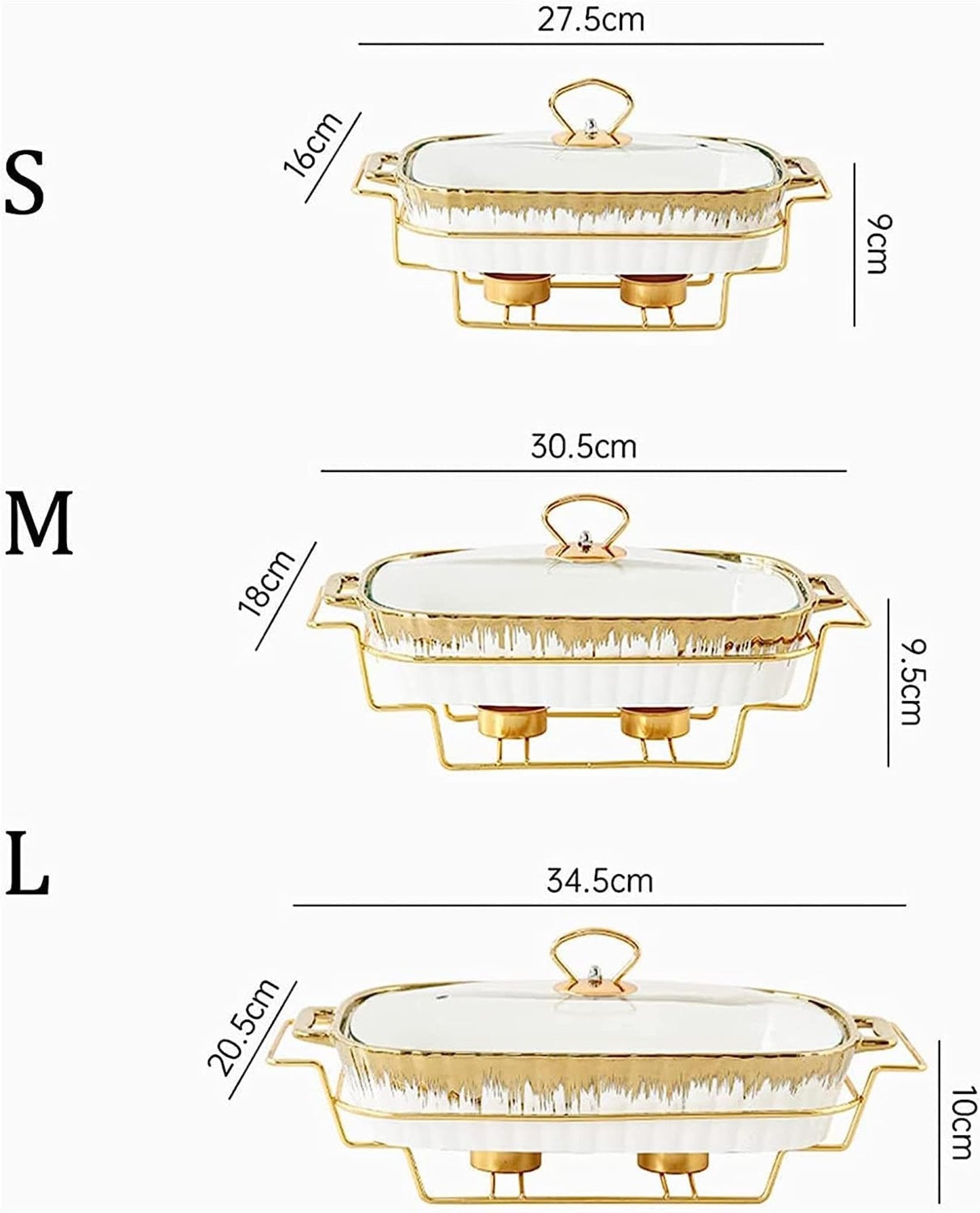 Ceramic Chafing Dish with Gold Stand & Glass Lid