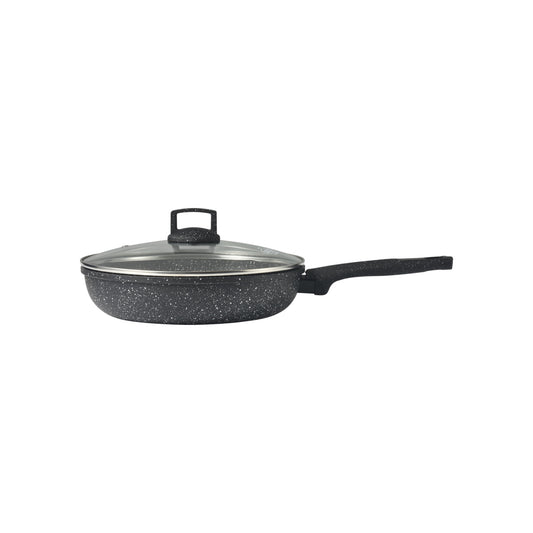 Uakeen Forged Granite Non-Stick Deep Fry Pan with Glass Lid — 24cm | 2.2L