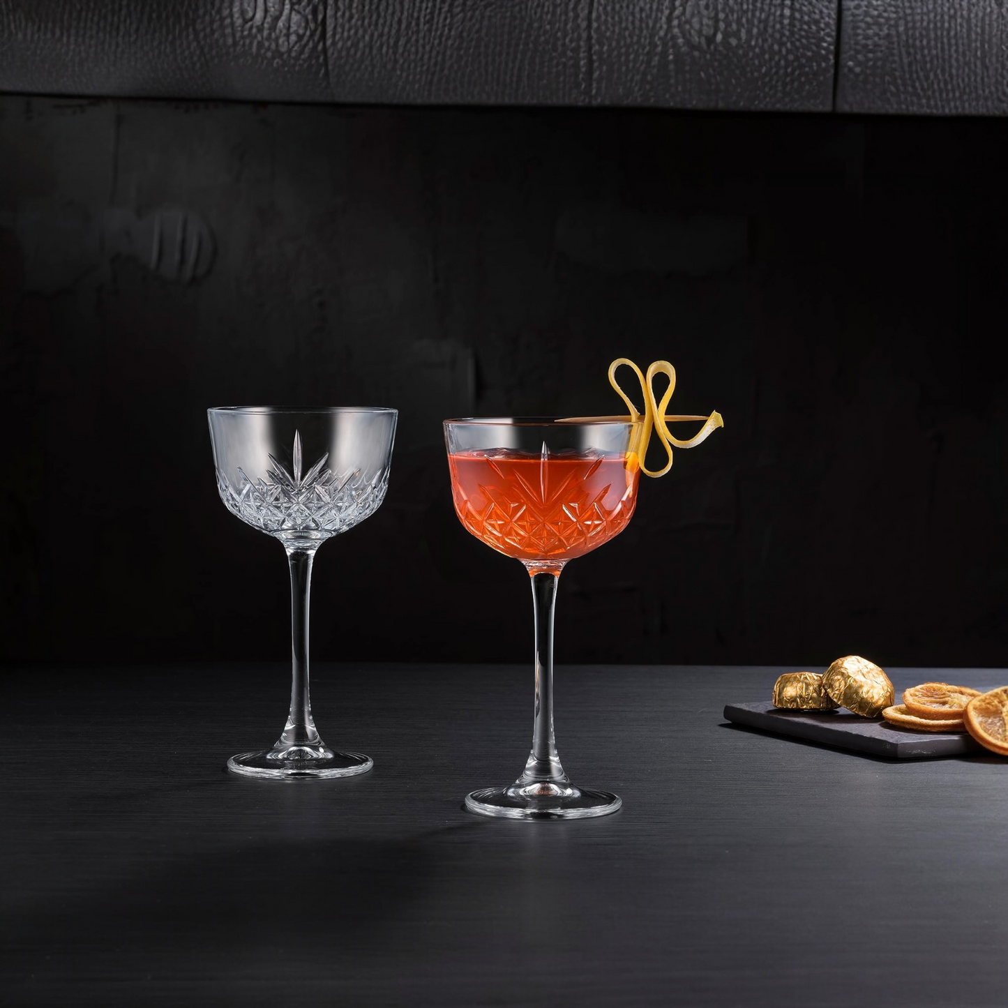 Crystal-Cut Nick & Nora Coupe Glasses 5.5 oz - PASABAHCE Timeless - Set of 4