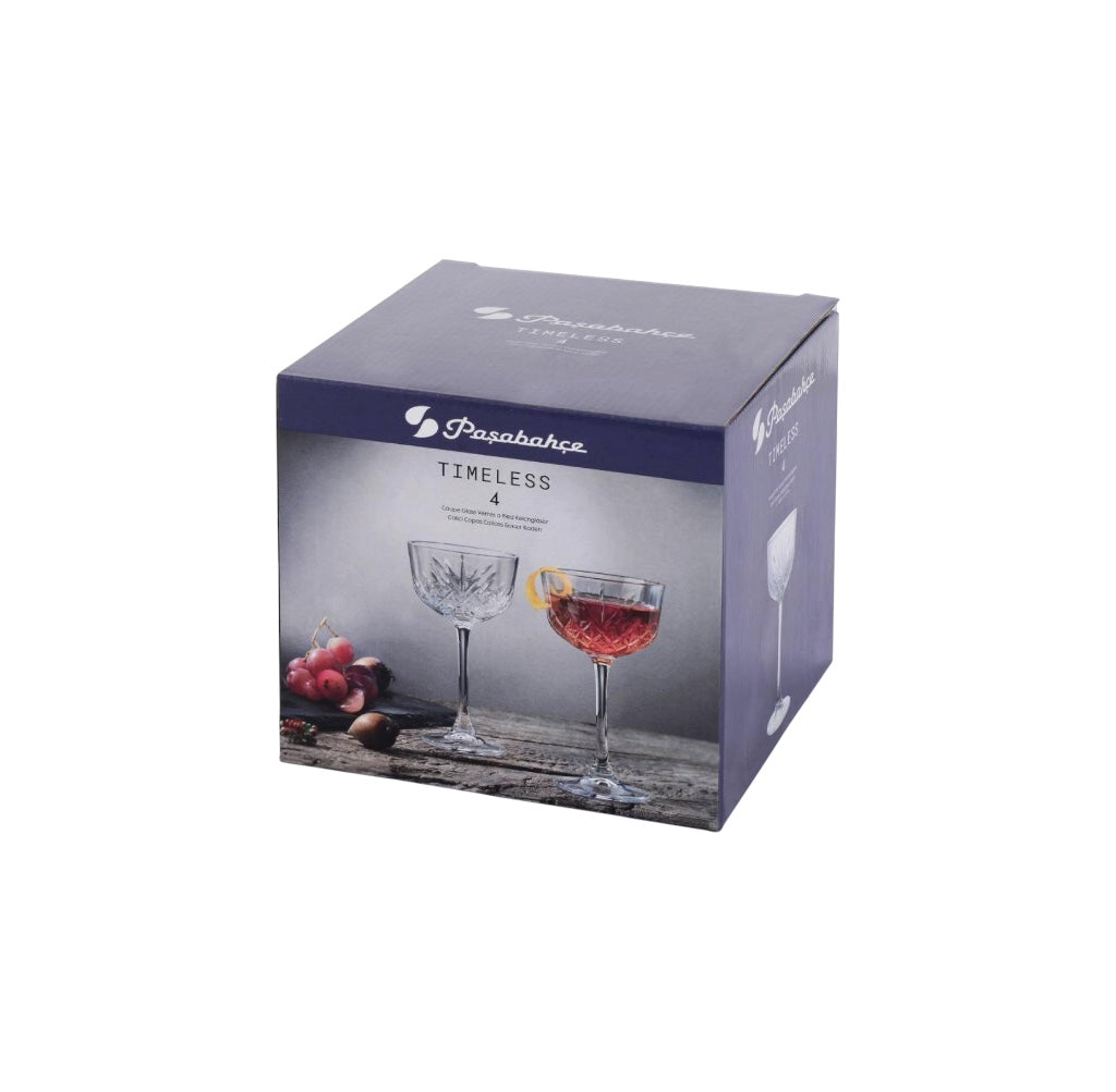 Crystal-Cut Nick & Nora Coupe Glasses 5.5 oz - PASABAHCE Timeless - Set of 4