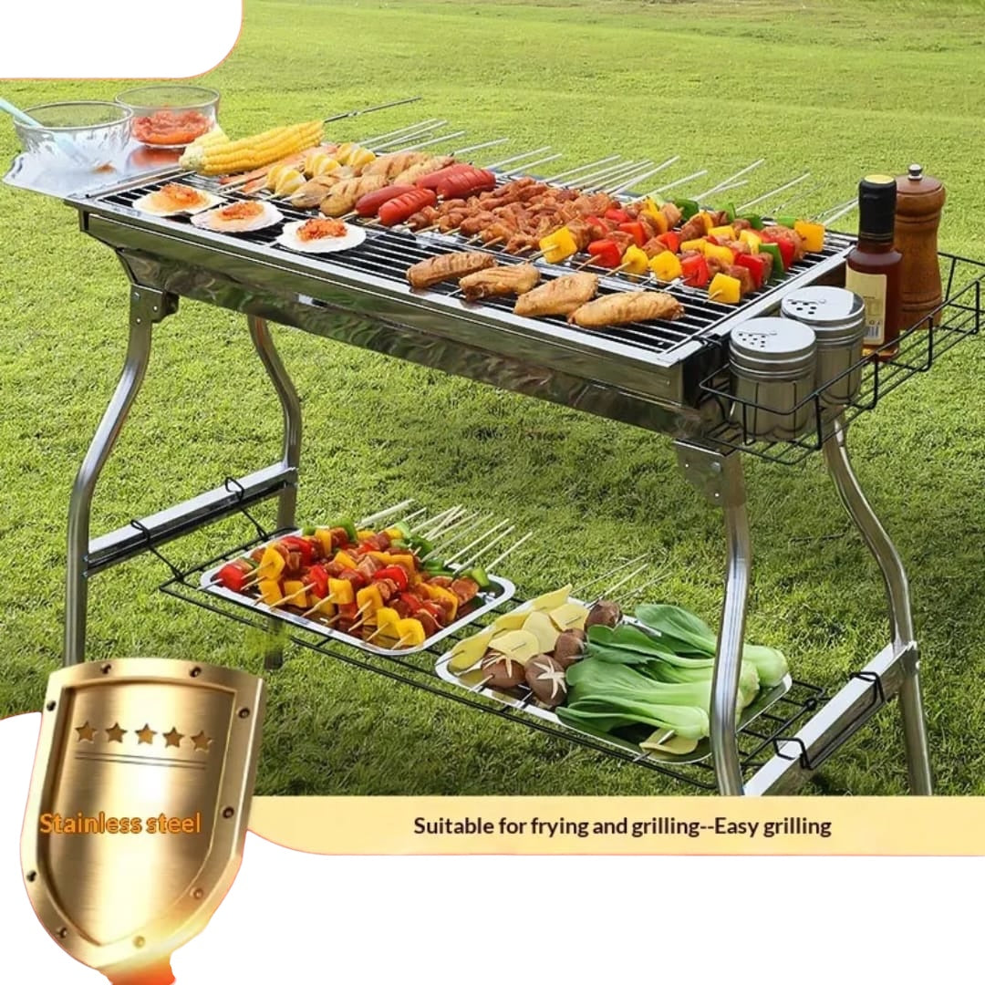 Large Stainless Steel Folding Charcoal BBQ Grill — 48cm | Serves 5–15 | IKIDO