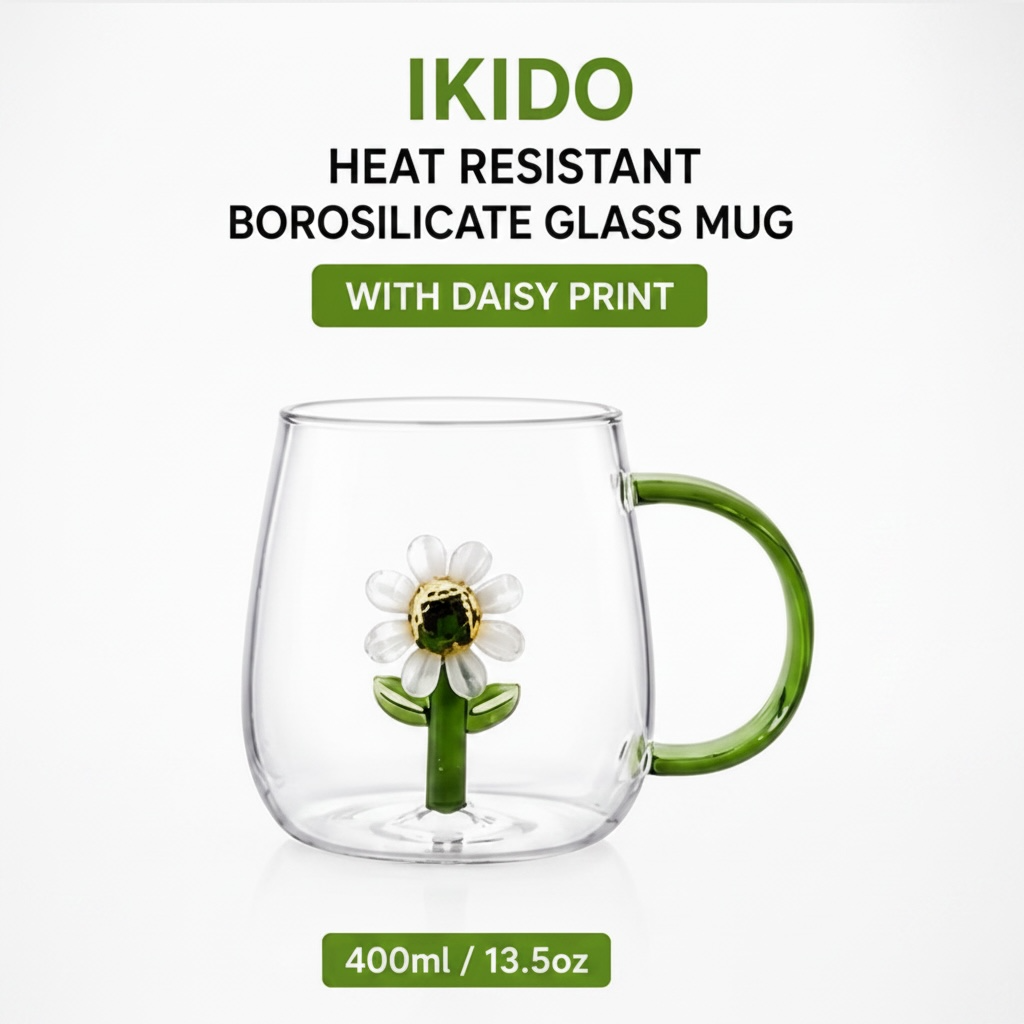 Daisy Borosilicate Glass Mug 13.5 oz - 1Piece