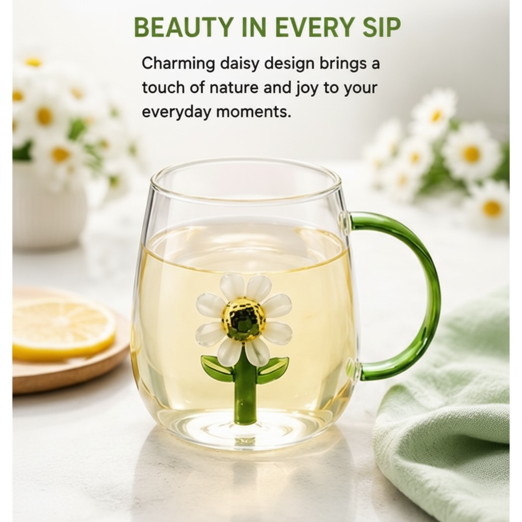 Daisy Borosilicate Glass Mug 13.5 oz - 1Piece