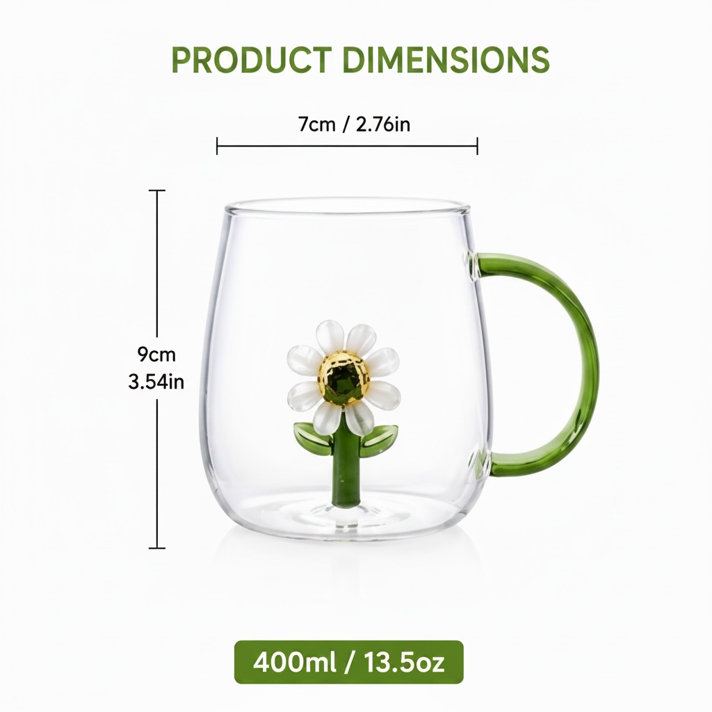 Daisy Borosilicate Glass Mug 13.5 oz - 1Piece