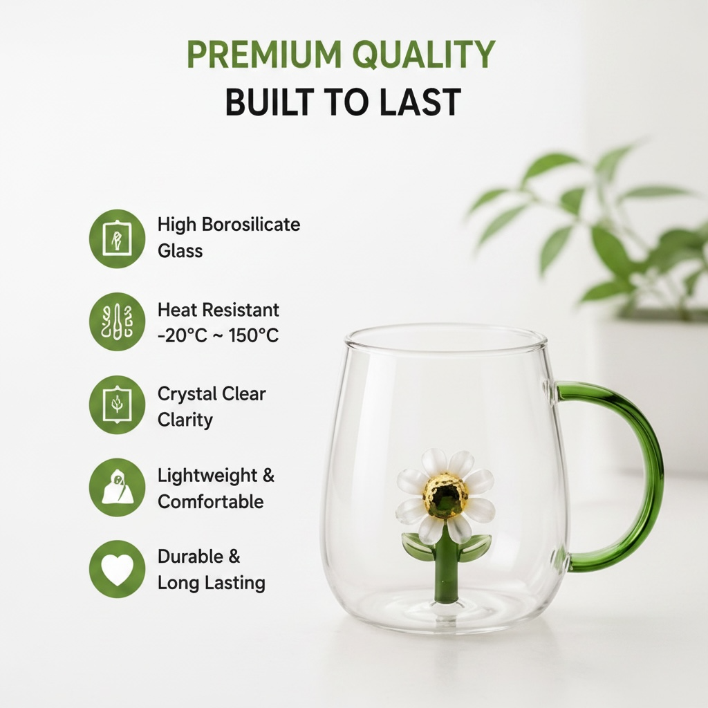 Daisy Borosilicate Glass Mug 13.5 oz - 1Piece