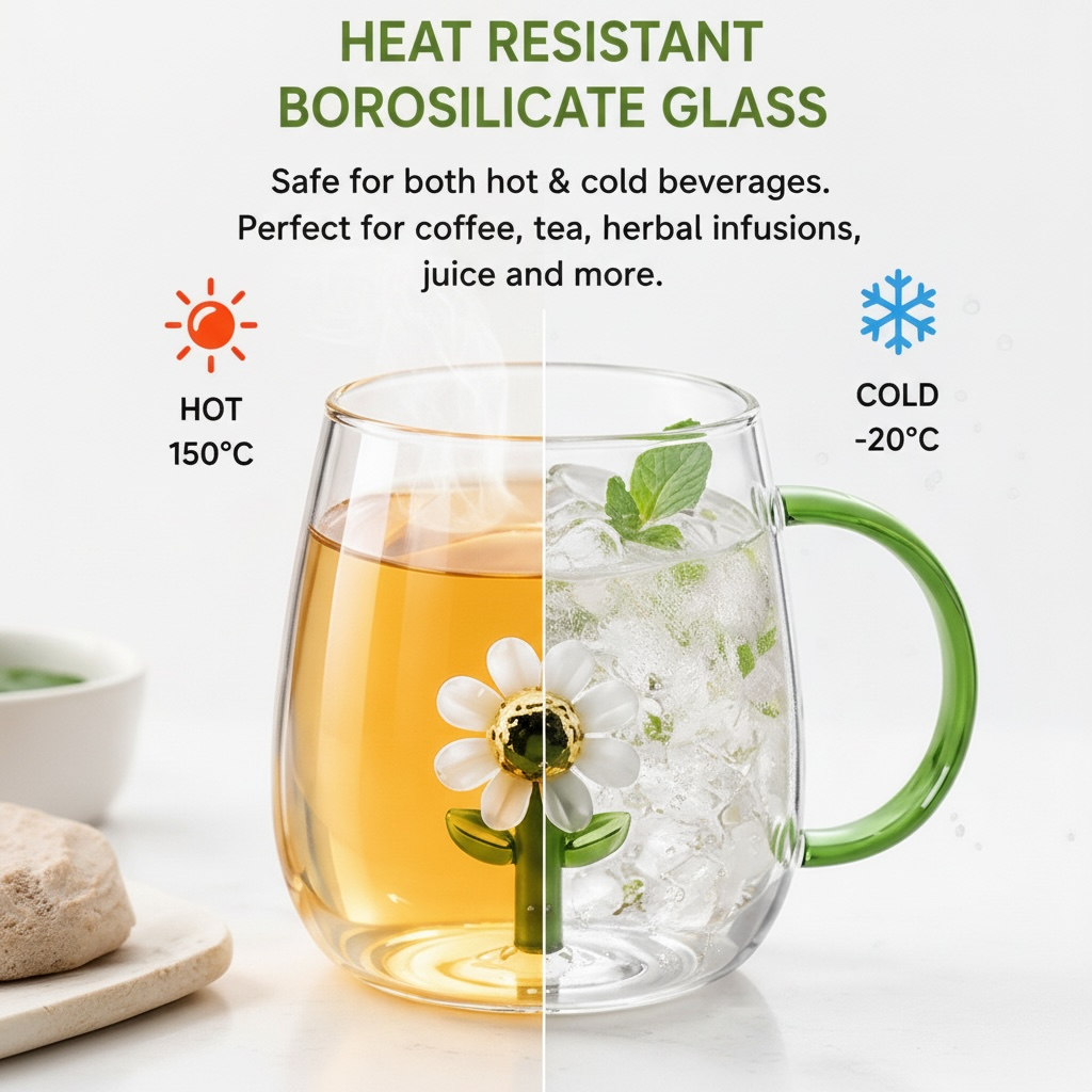 Daisy Borosilicate Glass Mug 13.5 oz - 1Piece