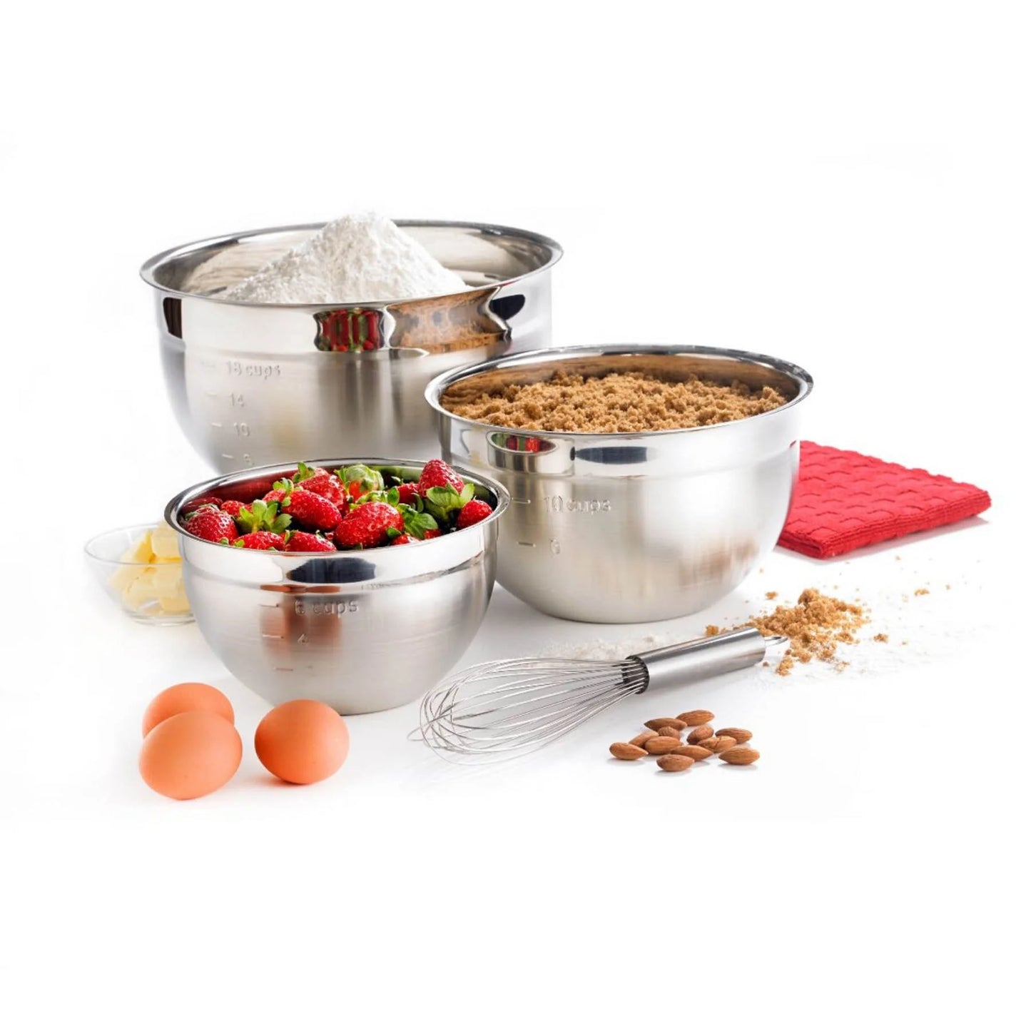 Stainless Steel Mixing Bowl Set of 3 – 18/10, Measurement Markings - Cuisipro