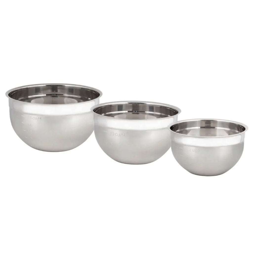 Stainless Steel Mixing Bowl Set of 3 – 18/10, Measurement Markings - Cuisipro