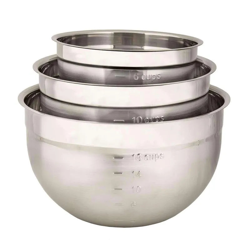 Stainless Steel Mixing Bowl Set of 3 – 18/10, Measurement Markings - Cuisipro