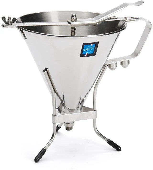 Kwik Pro Piston Funnel with Stand – Stainless Steel, 2 Qt, 3 Nozzles - deBuyer