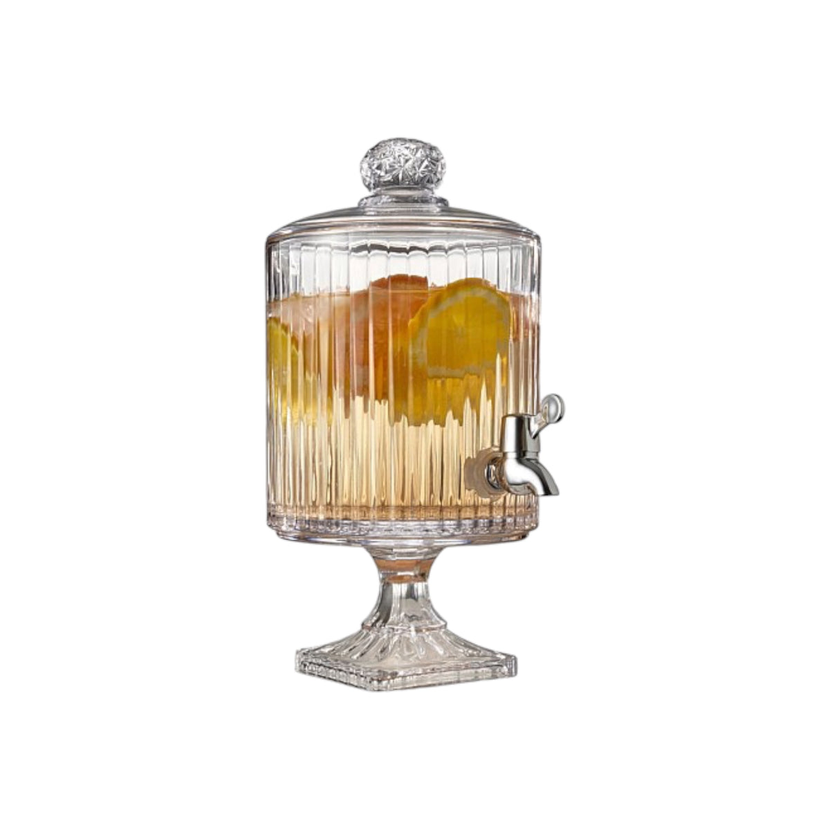 Artika Rockland 3L ribbed glass beverage dispenser filled with infused water and orange slices